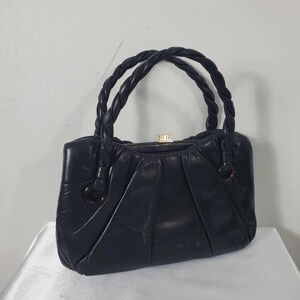 Vintage 80s Black Leather Handbag Handmade